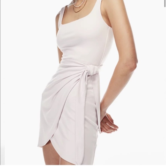 Wilfred Aritzia Light Pale Pink Saturn Ultra Soft Jersey Wrap Dress NWT L *Flaw* - Picture 5 of 16